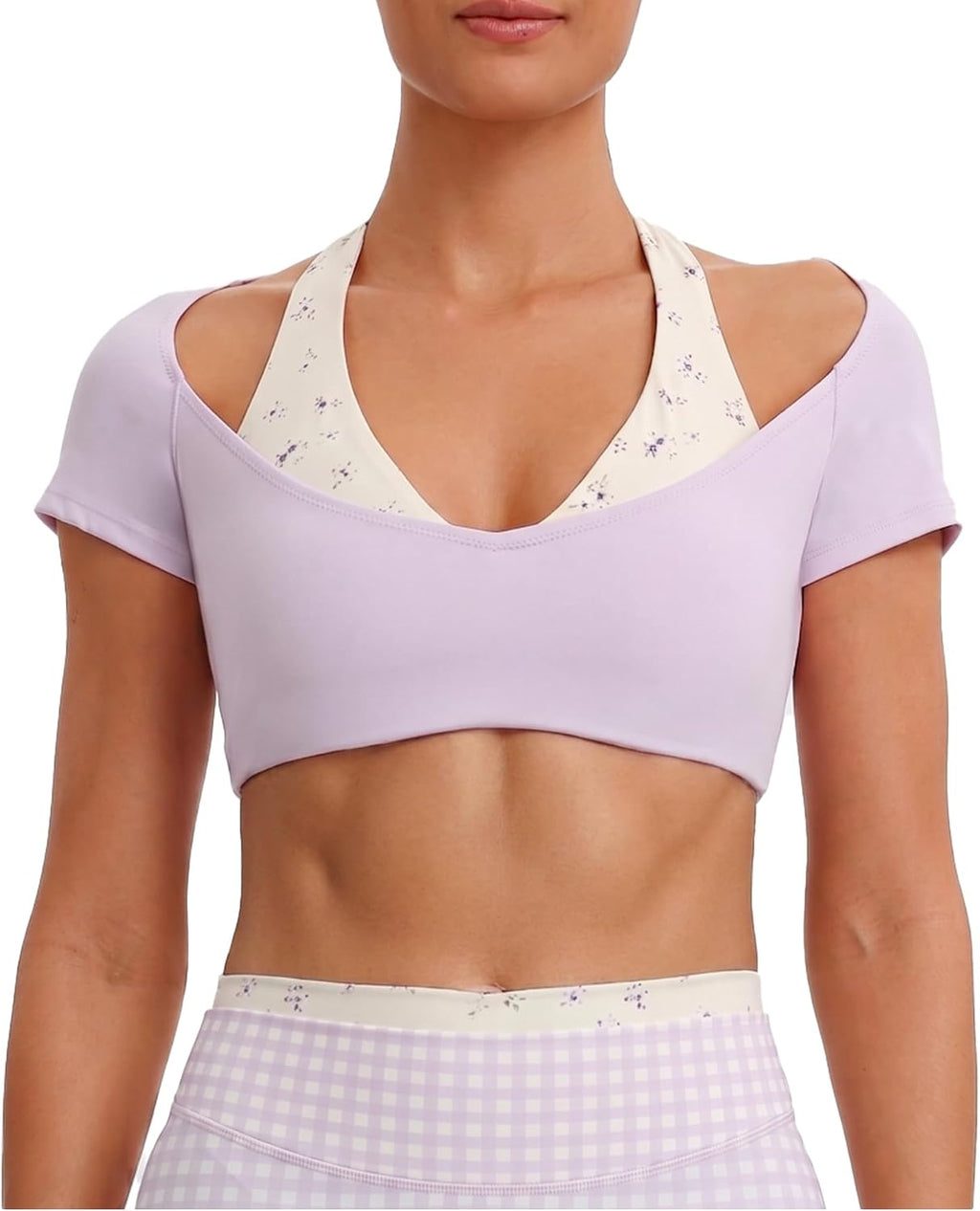 Aoxjox Dual Core Halter Short Sleeve Crop Top