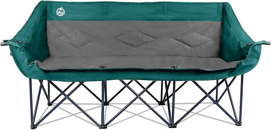 Northroad 3 Person Camping Chair Oversized 900 Lbs Outdoor Lawn Loveseat Chair Padded Folding Chairs for Adults Heavy Duty Soccer Chair w/Cup & Wine Glass Holder for Outside Picnic, Beach, Sports