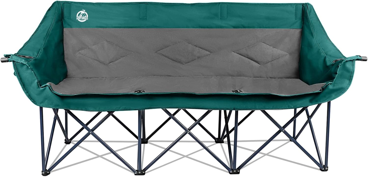 Northroad 3 Person Camping Chair Oversized 900 Lbs Outdoor Lawn Loveseat Chair Padded Folding Chairs for Adults Heavy Duty Soccer Chair w/Cup & Wine Glass Holder for Outside Picnic, Beach, Sports
