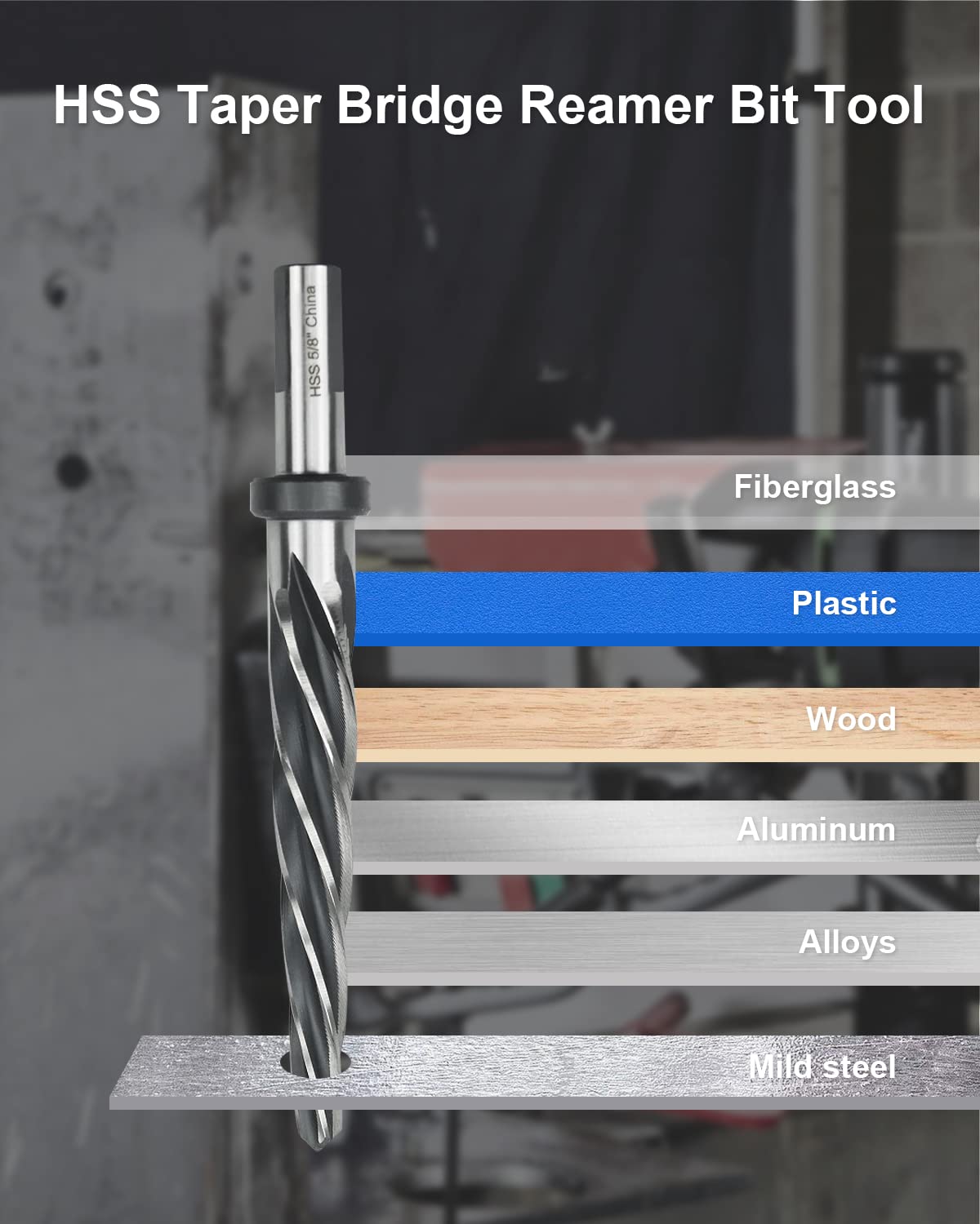 4Pcs Drill Bridge/Construction Reamer Bit Set 3/8" 1/2" 5/8" 3/4" with 1/2" Shank HSS Taper Chucking Reamer Bit Tool for Steel Metal Wood Alloy Drilling Hole with Aluminum Box