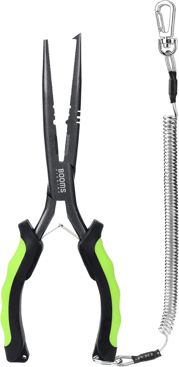 Booms Fishing F03 Needle Nose Fishing Pliers, 9" Fisherman's Pliers, Long Nose Hook Remover, Saltwater Resistant Fishing Gear, Gray