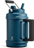1 Gallon Insulated Water Bottle for Sports: Meoky 128 oz Triple Wall Vacuum Stainless Steel Water Jug - Top and Side Handles, Cold for 48 Hrs, 2-in-1 Straw and Spout Lid, Leak Proof for Hiking (Denim)