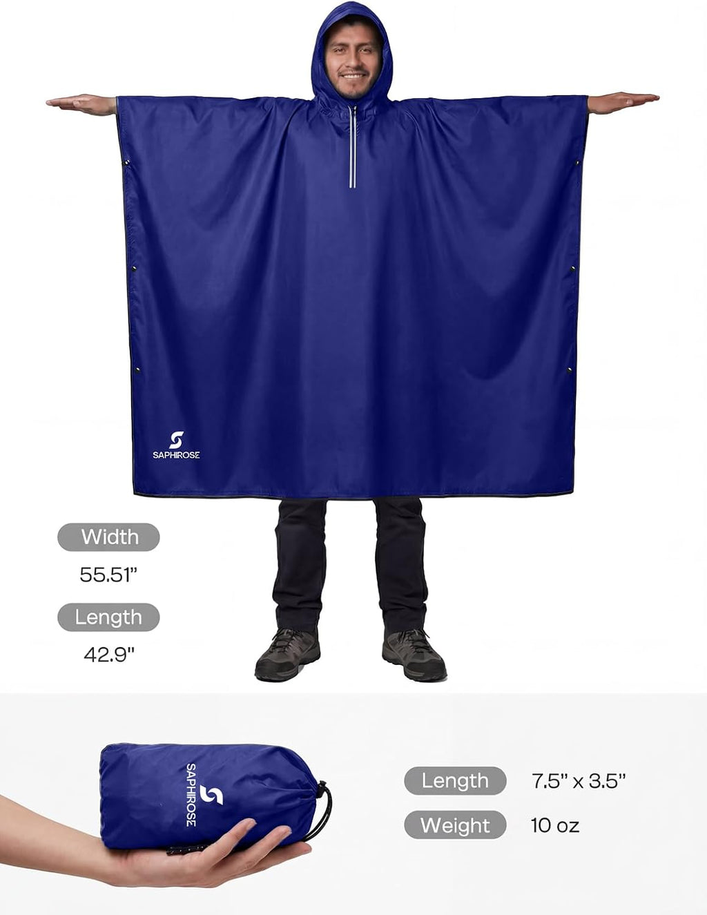 SaphiRose Hooded Rain Poncho Waterproof Raincoat Jacket for Men Women Adults