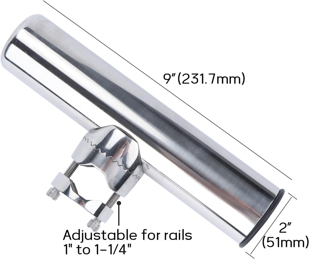 Fishing Rod Holders for Boat, 2 Pack Stainless Steel Rail Mount Rod Holders Clamp on 1" to 1-1/4" Rail for Fishing Boats, Kayaks, Canoes, and Other watercraft.