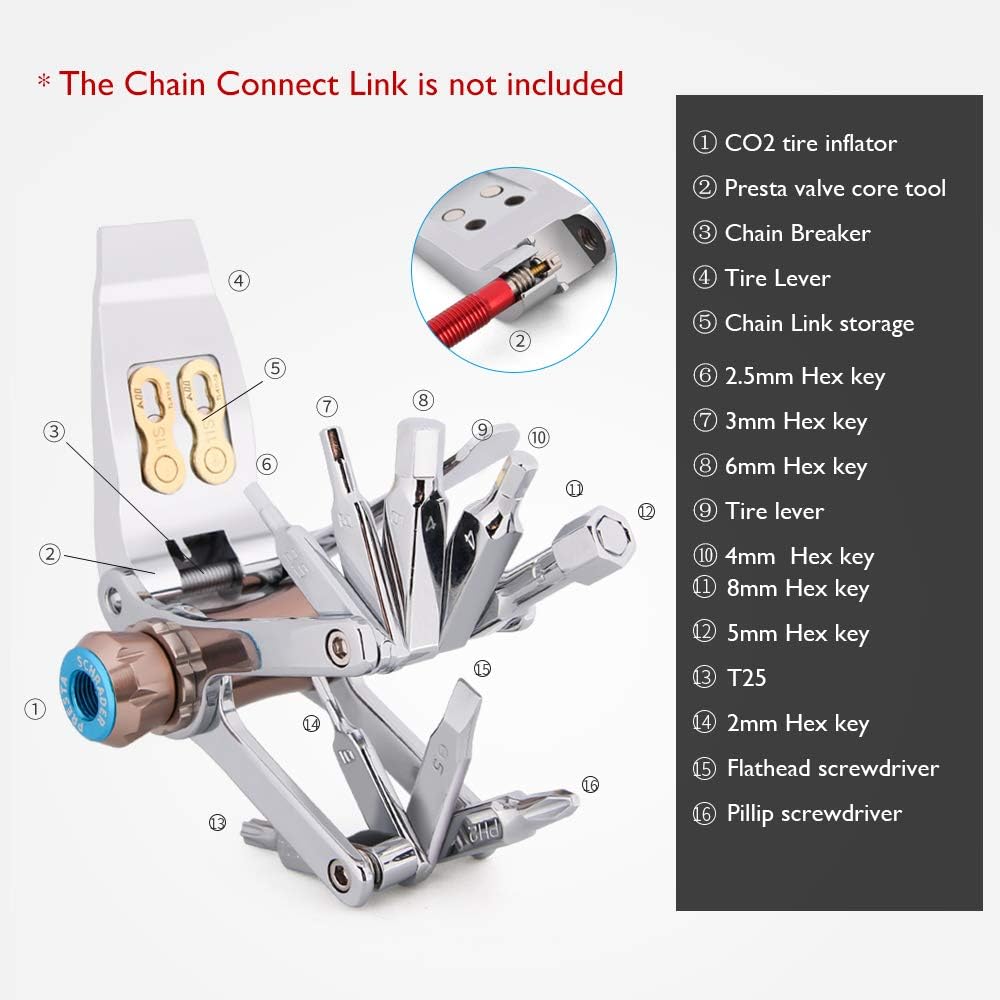 Bike Tool Mini 16 in 1 Multi-Tool - Chain Tool/Torx/Hex/Screwdriver