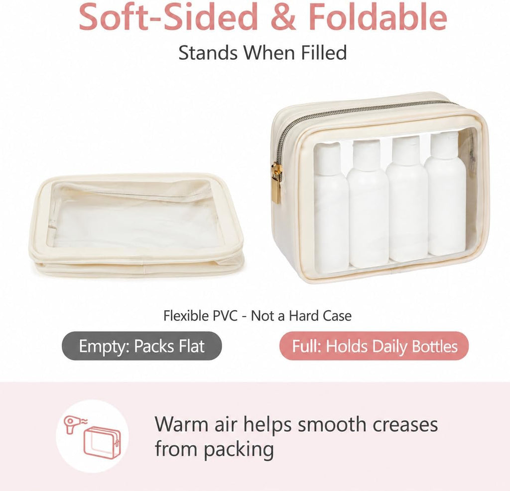 PACKISM Clear Makeup Bag Foldable - TSA Approved Toiletry Bag for Travel