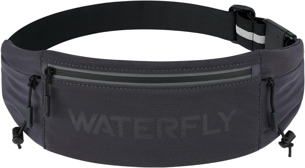 WATERFLY Running Belt Fanny Pack, Runner Race Belt with Bib Clip Dark Gray
