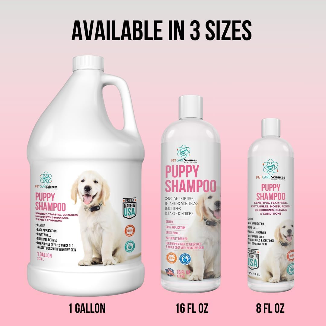 16 fl oz Tearless Puppy Shampoo and Conditioner - Dog Shampoo Itchy Skin Relief - Coconut Oil Oatmeal Shampoo for Dogs - Hypoallergenic Dog Shampoo Sensitive Skin, Made in the USA.