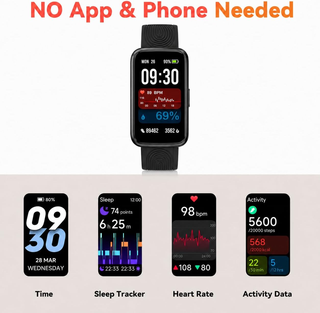 Slim Design Fitness Tracker, No App No Phone Required, Long Battery Life