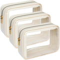 F-color TSA Approved Toiletry Bag - Clear Makeup Bag, 3 Pack, Beige