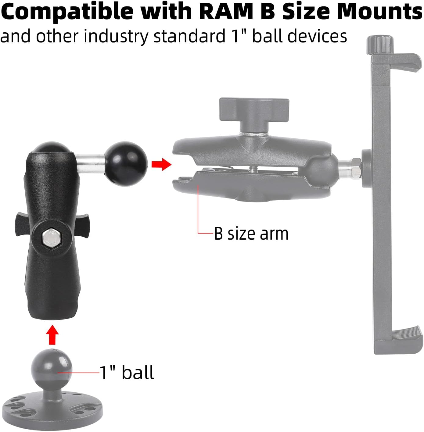 Double Socket Arm with 1" Double Ball Adapter Compatible with RAM B Size Mounts, 360° Rotation Extension Rod for Phone Holder, Tablet Mount, for Bike, Motorcycle, Truck (5.5" Middle Adapter)