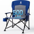 EVER ADVANCED Oversized Folding Camping Chair, for Adults Heavy Duty Lawn Chair with Side Pockets, Portable Collapsible Quad Chair for Outside, Support Up to 500lbs, Blue