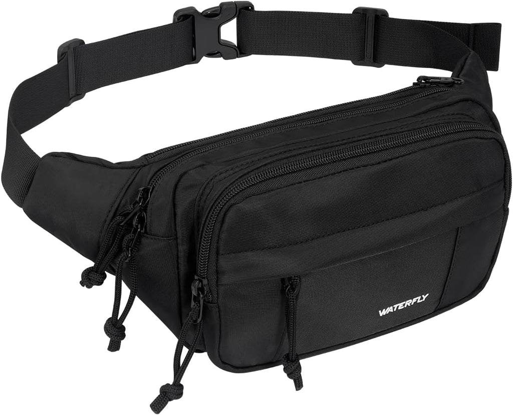 WATERFLY Fanny Pack Waist Bag: 2.5L Large 5 Zipper Pockets for Women Men