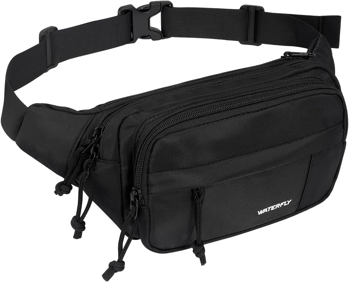 WATERFLY Fanny Pack Waist Bag: 2.5L Large 5 Zipper Pockets for Women Men