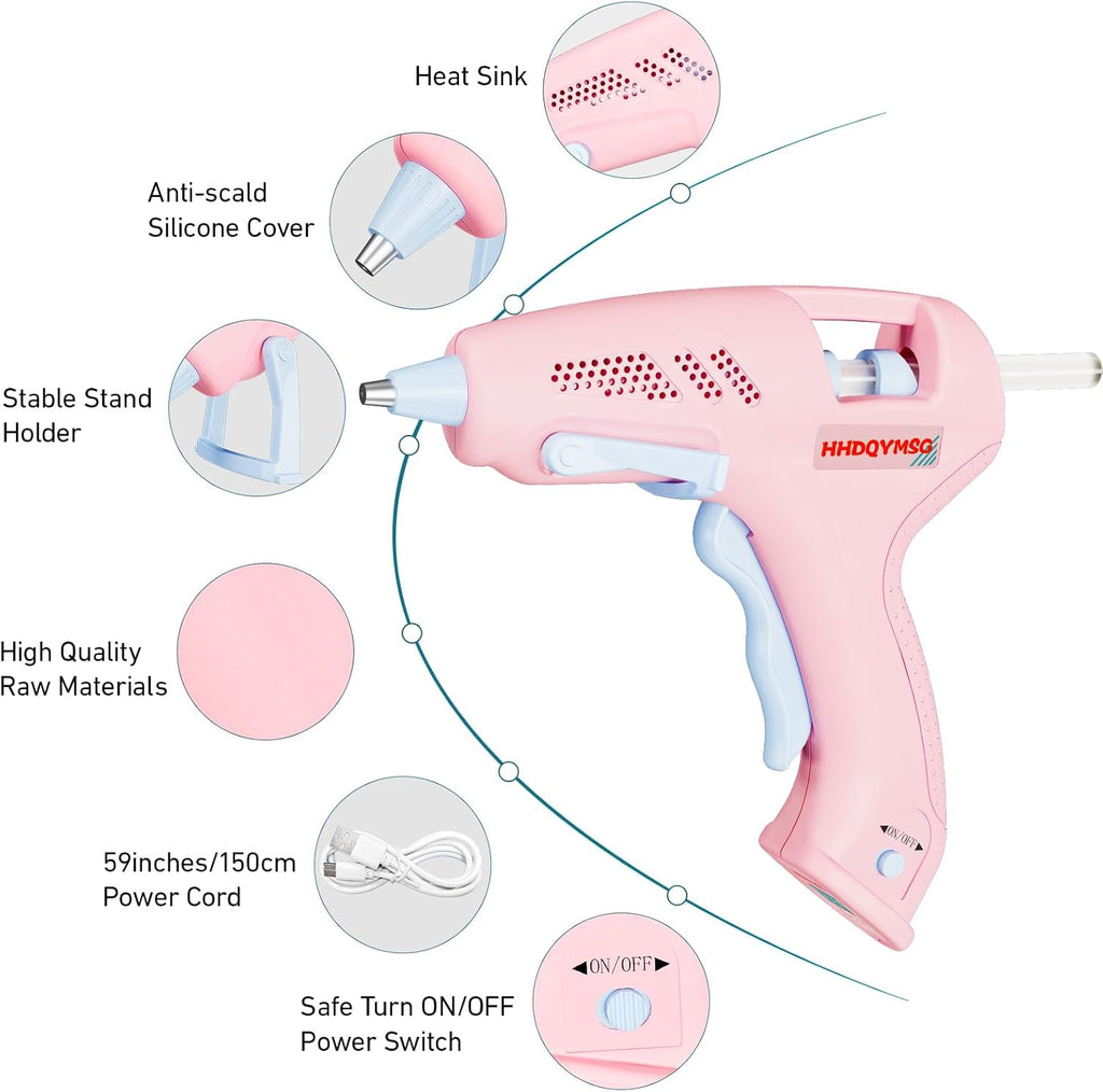 Cordless Hot Glue Gun, 20W Hot Glue Gun with 30PCS Premium Glue Sticks & 1m USB-C Cable, 2000mAh Built-in Battery Suitable for School Craft, Home Repair, DIY (Cordless) (Pink)