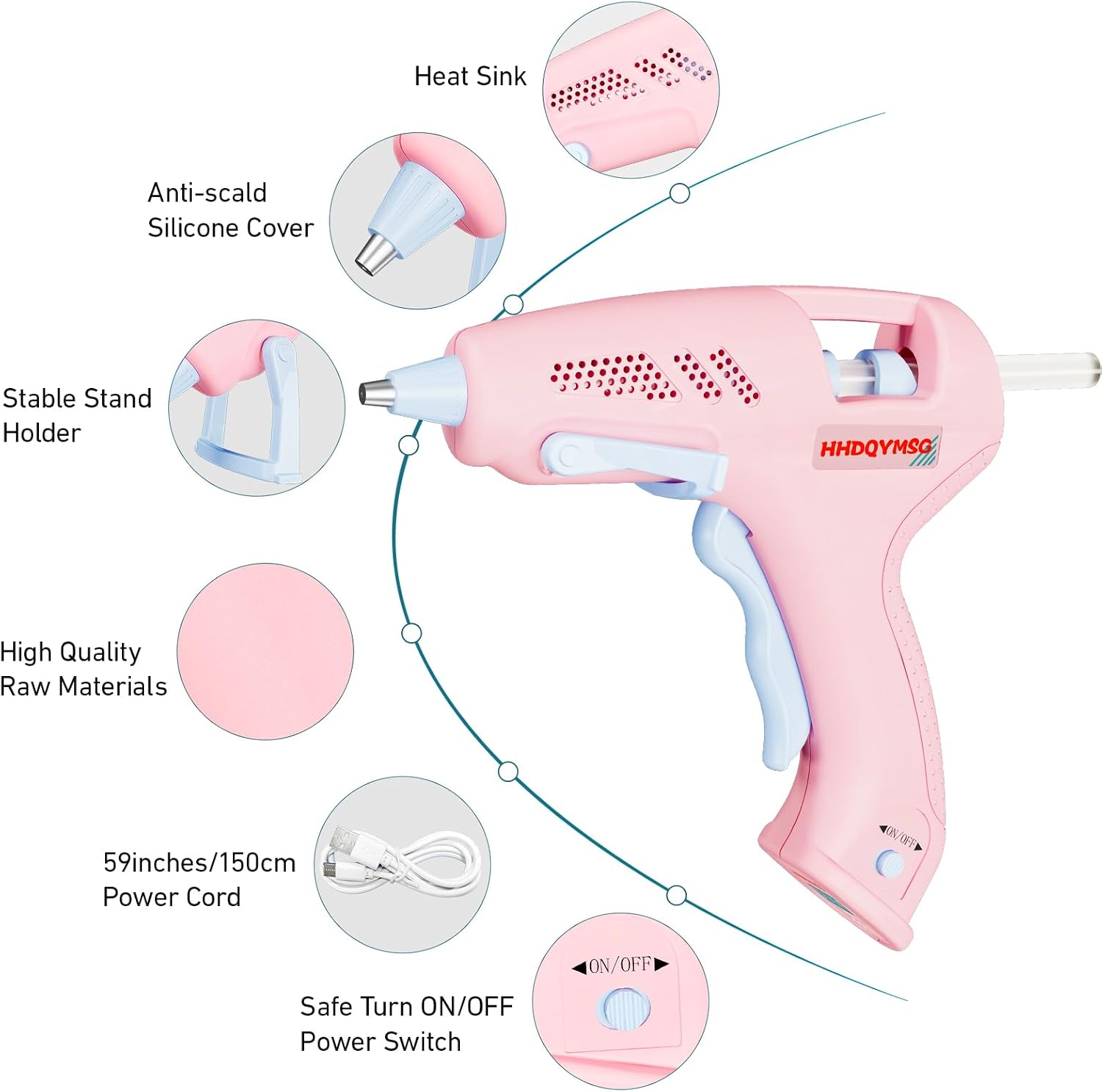 Cordless Hot Glue Gun, 20W Hot Glue Gun with 30PCS Premium Glue Sticks & 1m USB-C Cable, 2000mAh Built-in Battery Suitable for School Craft, Home Repair, DIY (Cordless) (Pink)