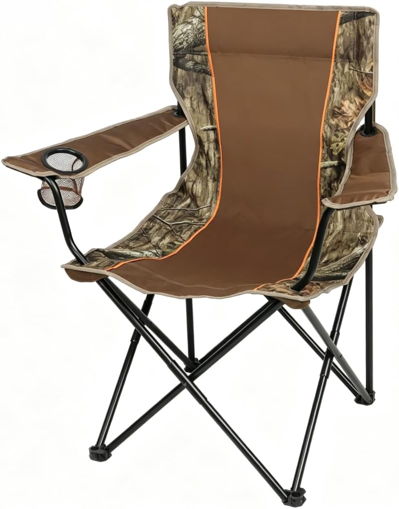 Camouflage Padded Quad Folding Camping Chair for Adults, Soft Arm Outdoor Lawn Chair with Cup Holder & Carry Bag for Fishing Tailgating Beach Picnic