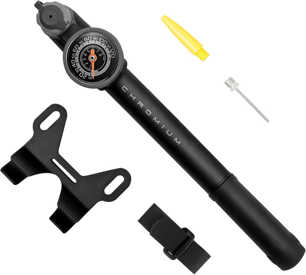 BV Mini Bike Pump Portable Frame Pump, Shock Pump for Bike Shock, Air Ball Pump Inflator with Ball Pump Needles, Mini Pump Fits Presta & Schrader- Smart Valve