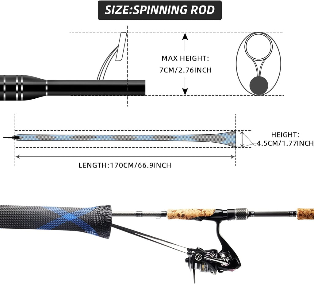 SF Fishing Rod Sock Fishing Rod Sleeve Rod Cover Braided Mesh Rod Protector Pole Gloves Fishing Tools for Spinning Fishing Rod,Casting Rod,Musky Rod, Ice Rod, Fly Rod, Spey Rod