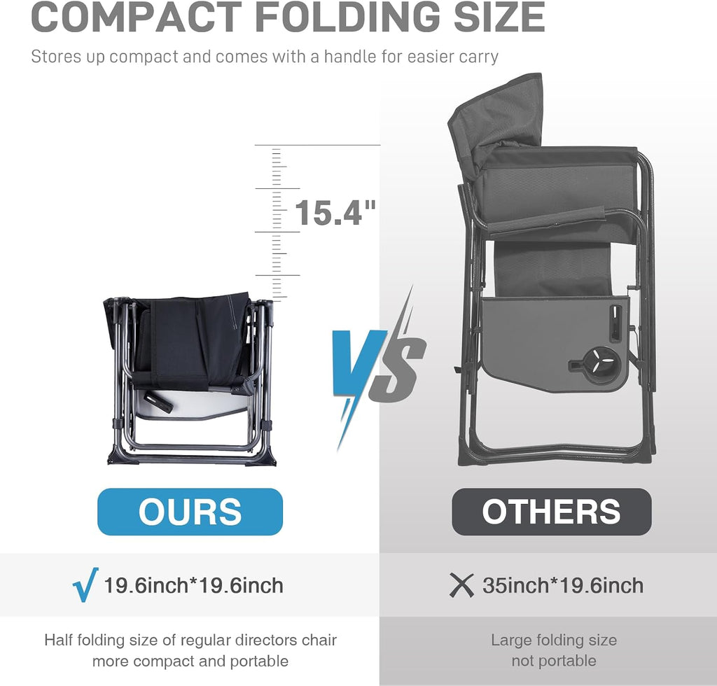 EVER ADVANCED Camping Directors' Chair with Side Table, Portable Folding with Compact Size, Heavy Duty Lawn Chair with Pocket for Camping, Lawn, Sports and Fishing, 400lbs, Black