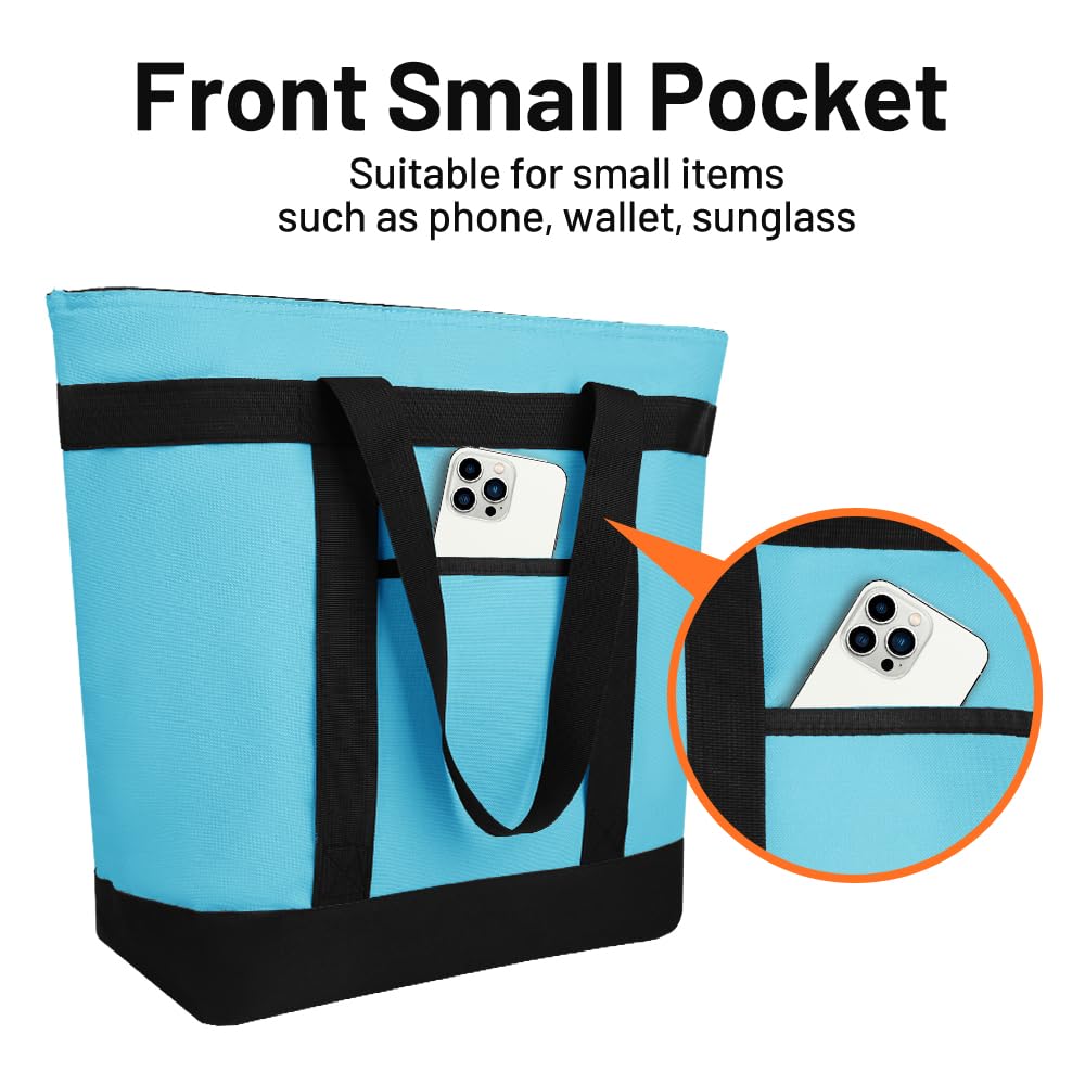 Insulated Reusable Tote Bag for Grocery Shopping for Women/Men, Pizza/Food Delivery Bag to Keep Food Cold/Hot for Commercial Food Transport, Cooler bags for Travel/Beach/Picnic, Blue