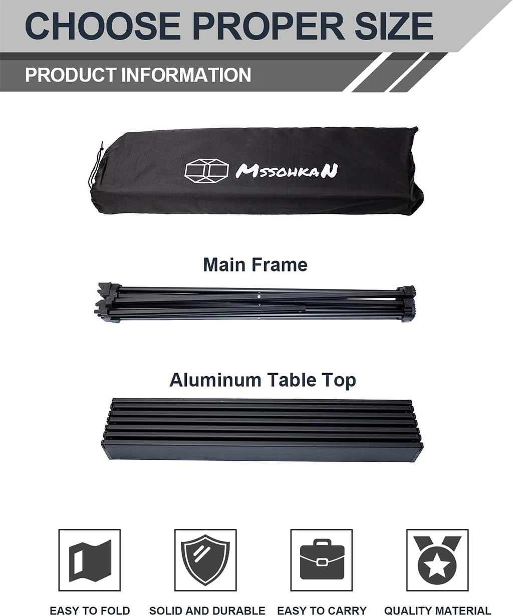 MSSOHKAN Camping Table Folding Portable Camp Side Table Aluminum Lightweight Carry Bag Beach Outdoor Hiking Picnics BBQ Cooking Dining Kitchen