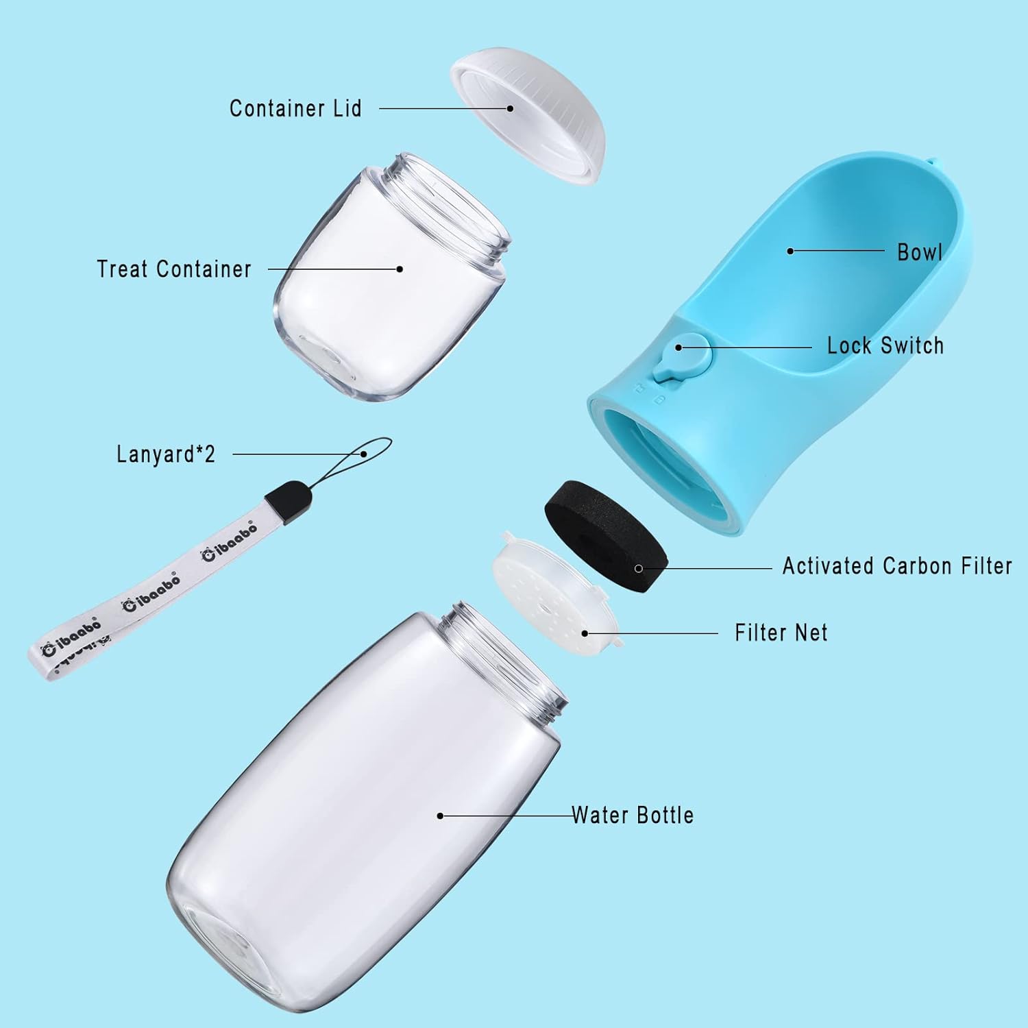 Cibaabo Dog Water Bottle Portable with Food Container & Filter for Travel