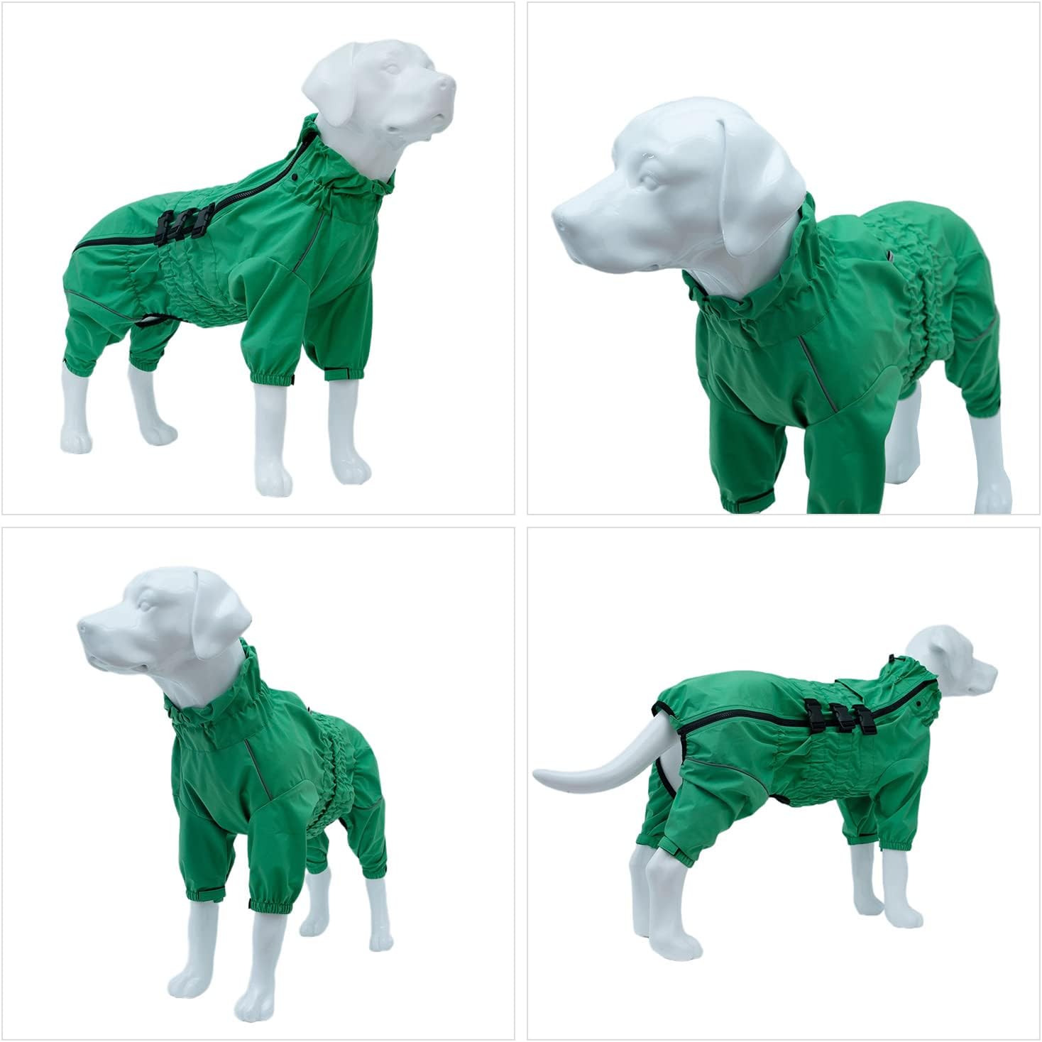Lovelonglong Waterproof Dog Raincoat – 4-Leg Full Body Dog Rain Suit with Reflective Strips & Leash Opening, Outdoor Dog Jacket for Rainy Weather