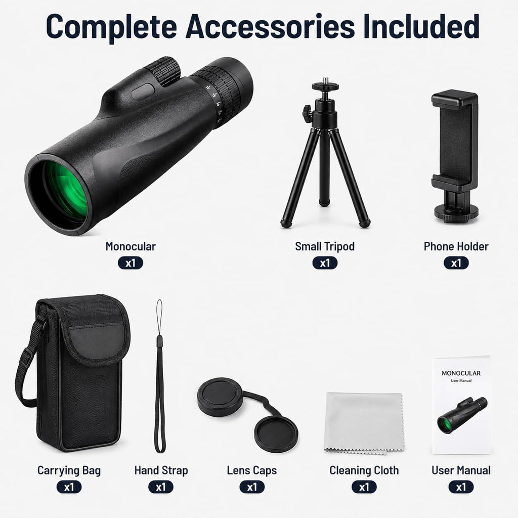 10-30x50 Zoom Monocular Telescope BAK4 FMC Lens for Adults