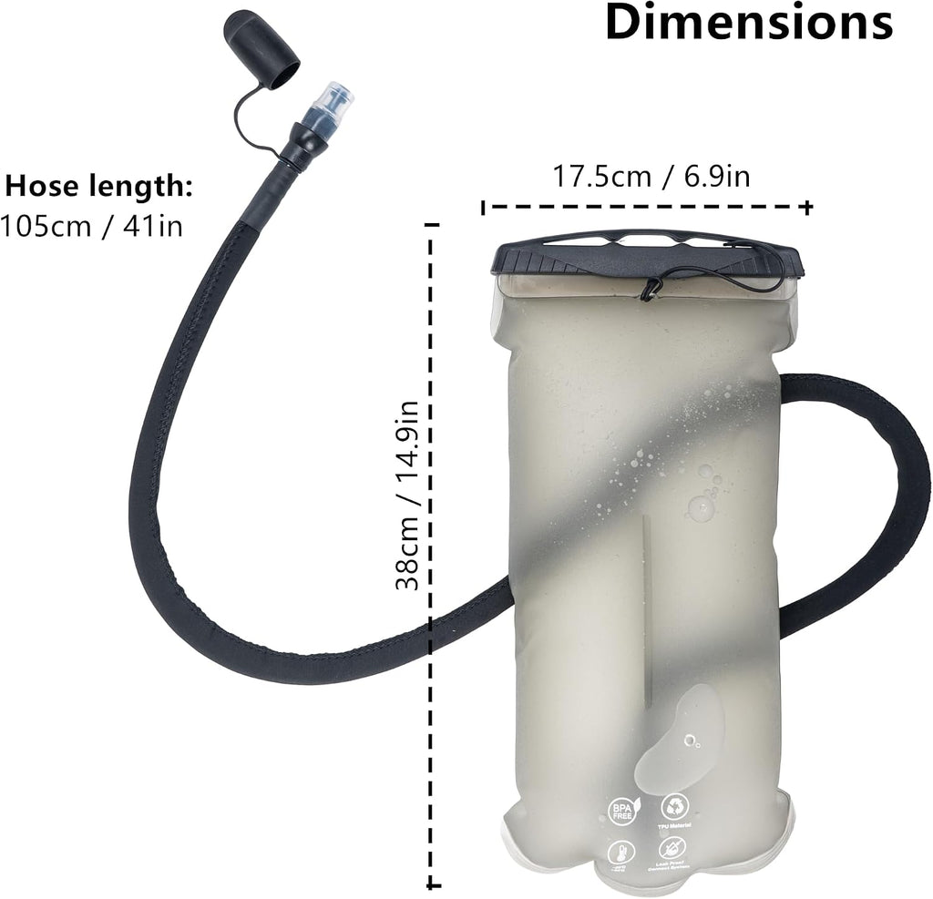 GLANC Hydration Bladder - 2L Water Bladder with Cleaning Kit for Outdoor Hiking Backpack, BPA Free Leakproof Water Reservoir for Hydration Pack, Insulated Hose & High Flow Bite Valve