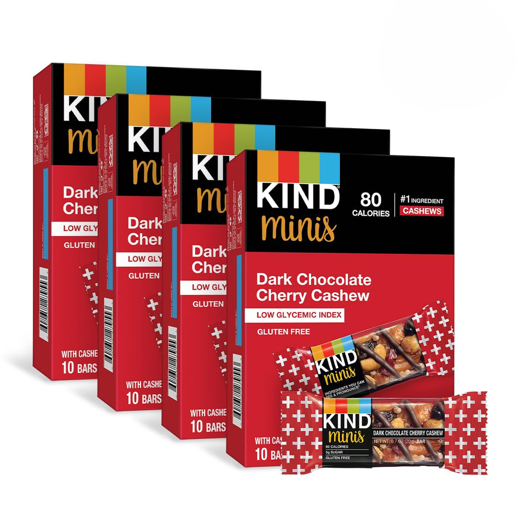 KIND Mini Snack Bars, Dark Chocolate Cherry Cashew, Gluten Free, Low Sugar, Low Calorie Snacks, 80 Count