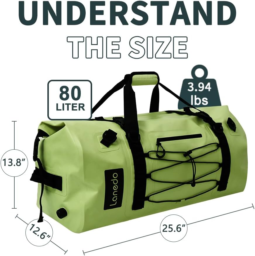 80L Dry Bag Large Waterproof Bag Roll-Top Heavy Duty Fishing Duffel Bag with Durable Straps & Handles for Kayaking Paddle boarding Boating Rafting Fishing Canoeing Camping