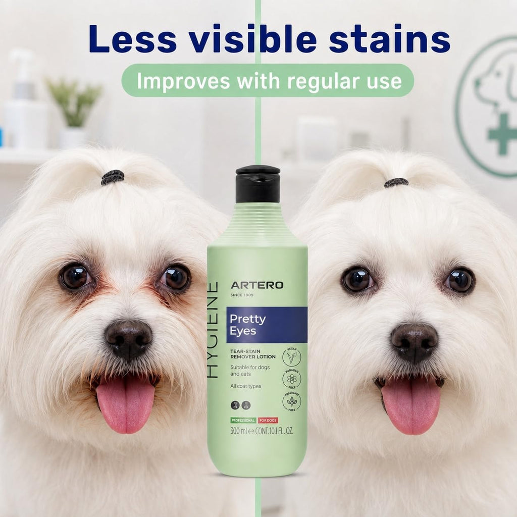ARTERO Pretty Eyes. Eye Cleaner. Effectively removes Tear Stains from the Tear ducts of Dogs and Cats, ensuring a Clean and Healthy Appearance. 300 ml Bottle for Regular use.