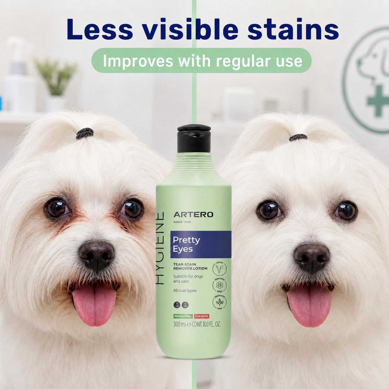 ARTERO Pretty Eyes. Eye Cleaner. Effectively removes Tear Stains from the Tear ducts of Dogs and Cats, ensuring a Clean and Healthy Appearance. 300 ml Bottle for Regular use.