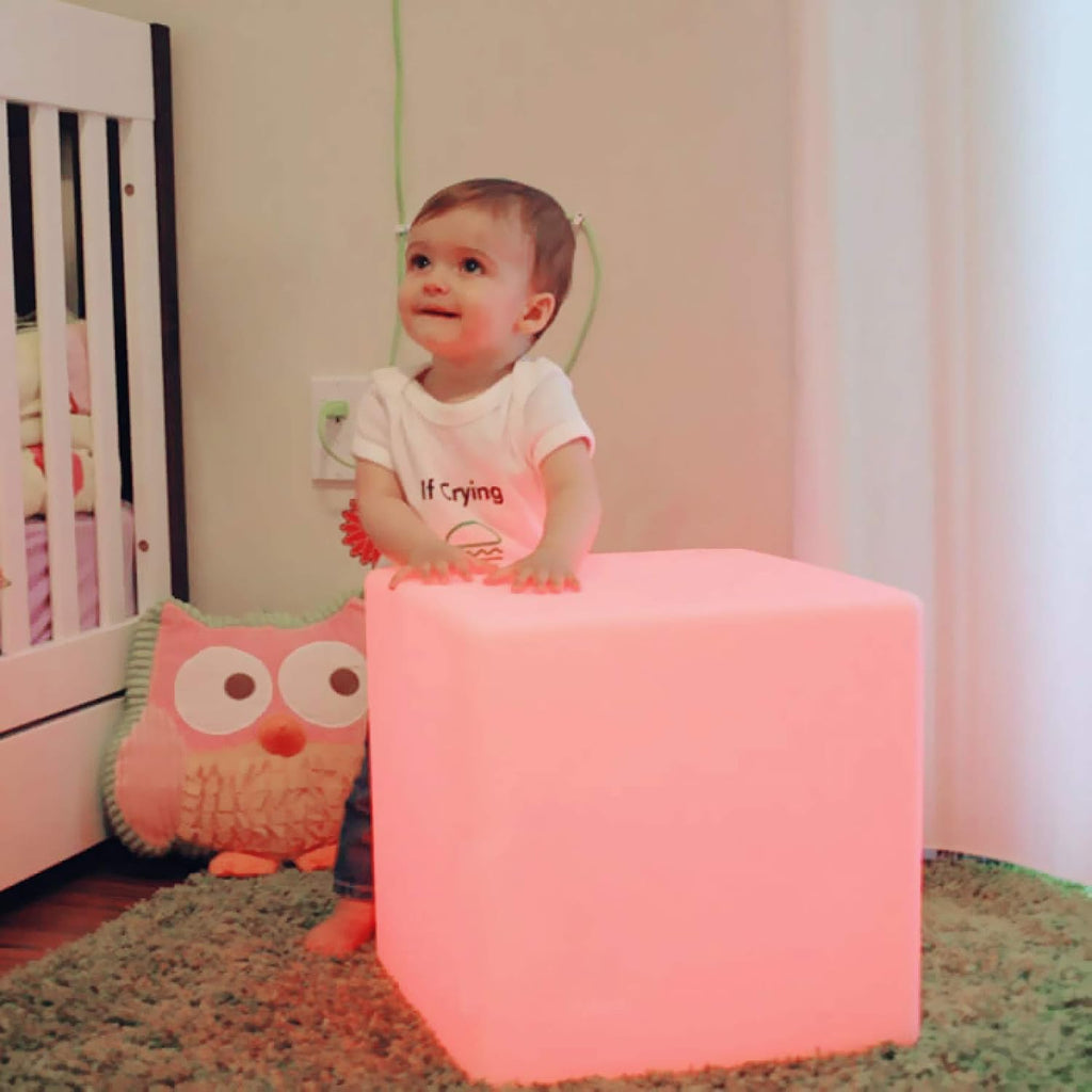 Mr.Go 12-Inch LED Light Cube Stool, RGB Glowing Mood Night Light w/Remote