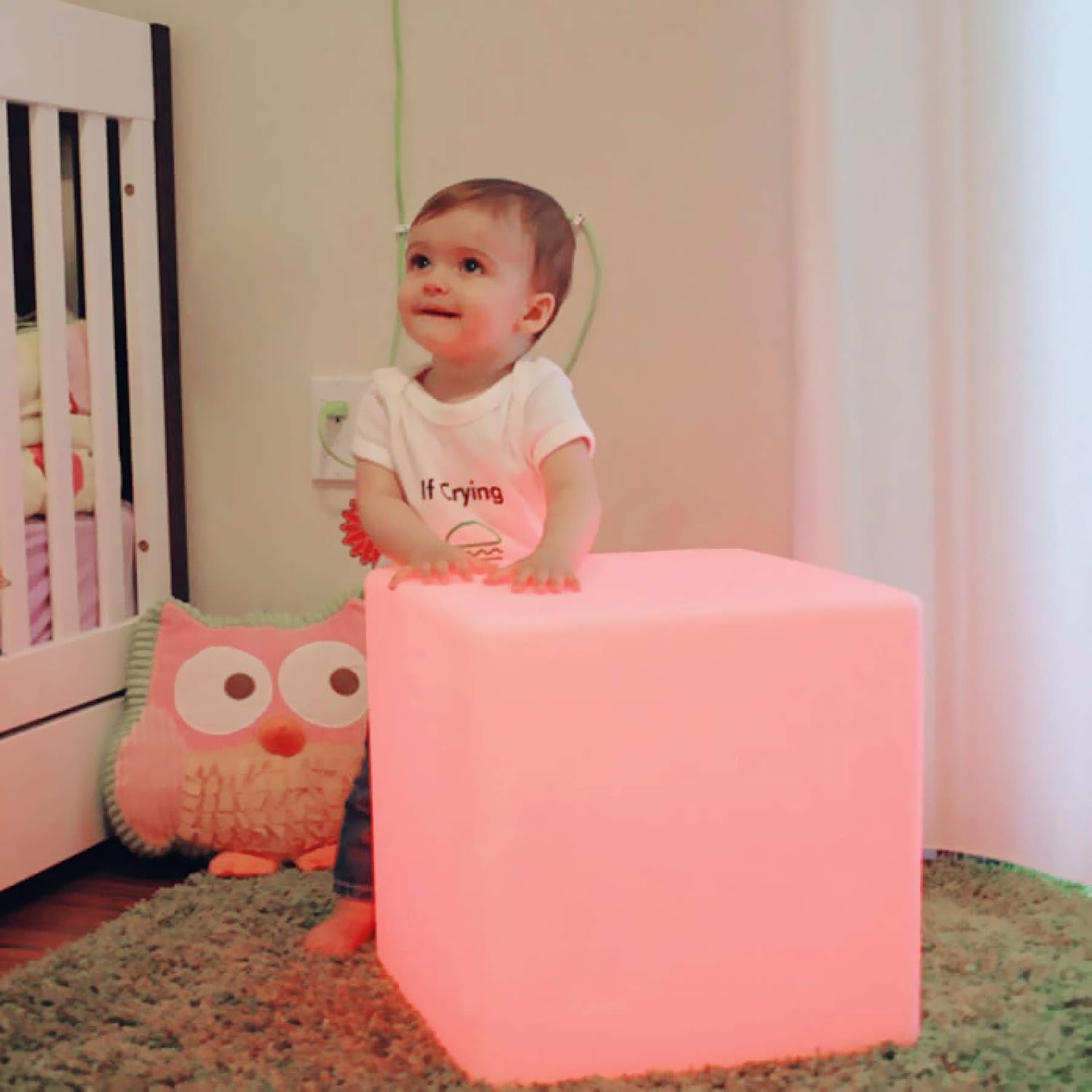 Mr.Go 12-Inch LED Light Cube Stool, RGB Glowing Mood Night Light w/Remote
