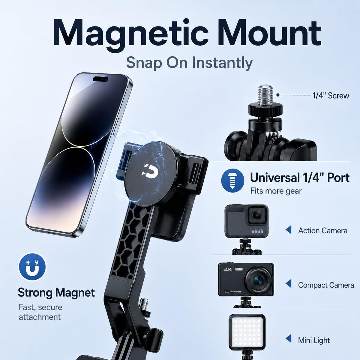 Tripod for iPhone, Black 70.9 in Auto Face Tracking Selfie Stick for iPhone