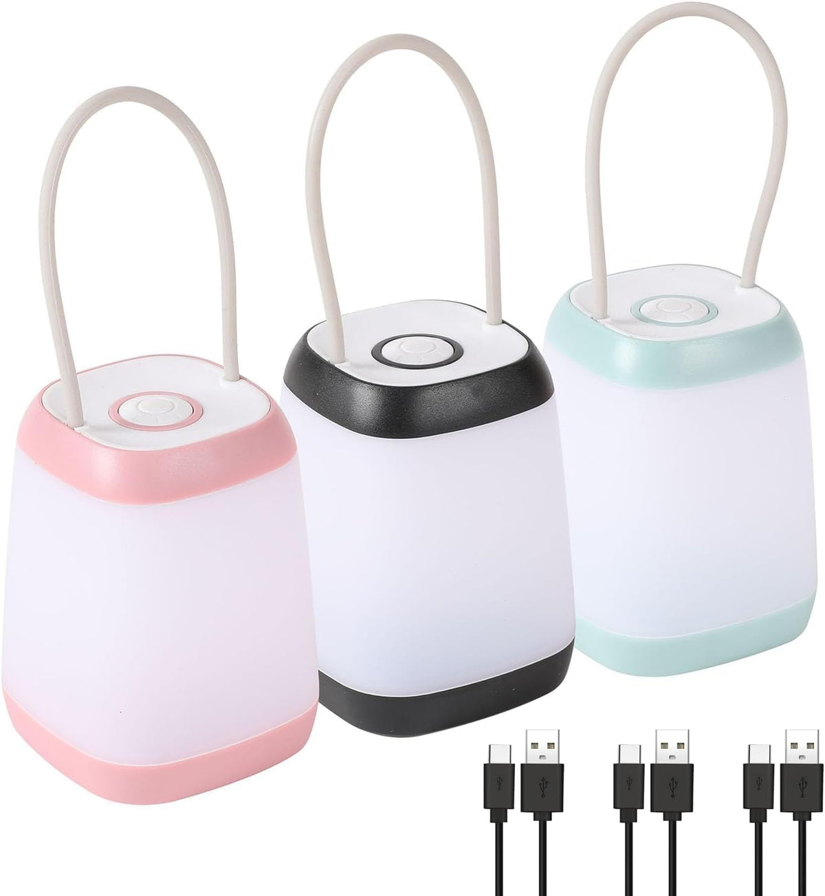 3 Pack LED Camping Light, 3 Light Modes Battery Powered Night Light for Indoor and Outdoor Emergency Light, Tent Lantern, Camping (Pink, Black, Green), three-colour