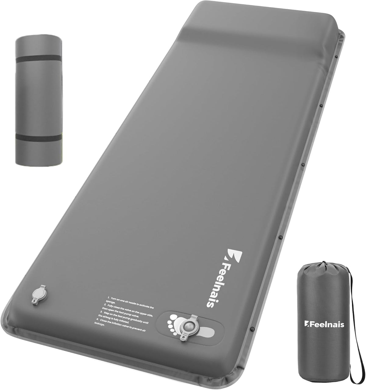 Self Inflating Sleeping Pad with Foot Pump - Grey