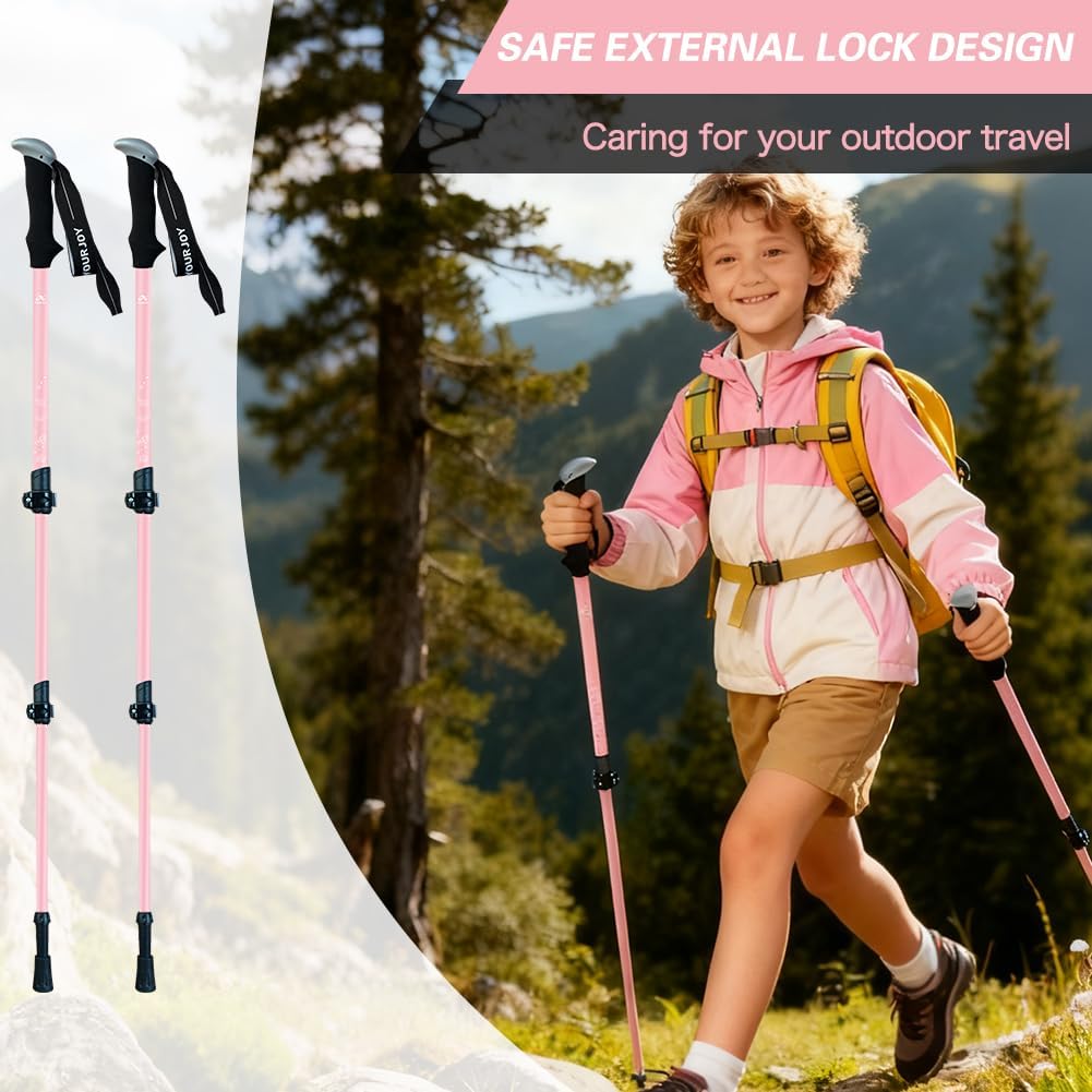 Hiking Trekking Poles for Kids, 2 Pack Anti Shock, Adjustable, Collapsible Hiking Poles for Trekking or Walking, Lightweight Aluminum Sticks