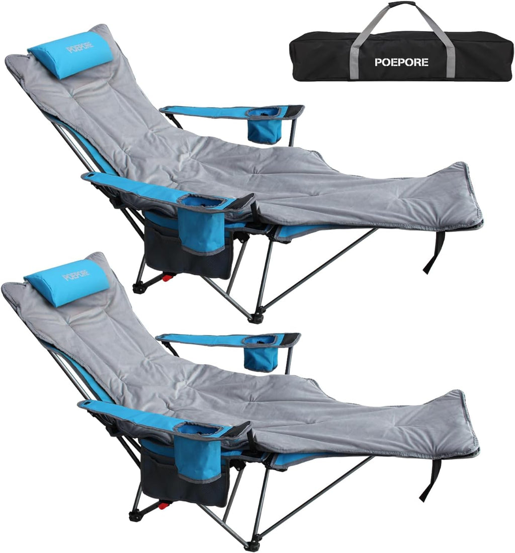 Reclining Camping Chair with Removable Footrest Lounge Chair with Headrest, Cotton Cushion, Portable Adjustable Folding Chairs