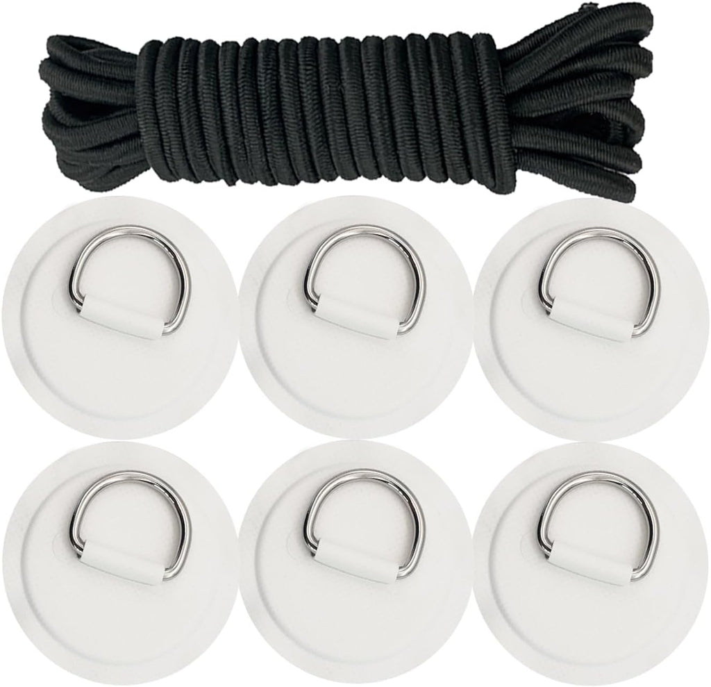 Golden Muhe 6 Pcs Stainless Steel D-Ring PVC Patch & Elastic Bungee Shock Cord for Sup Kayak Paddleboard Inflatable Boat