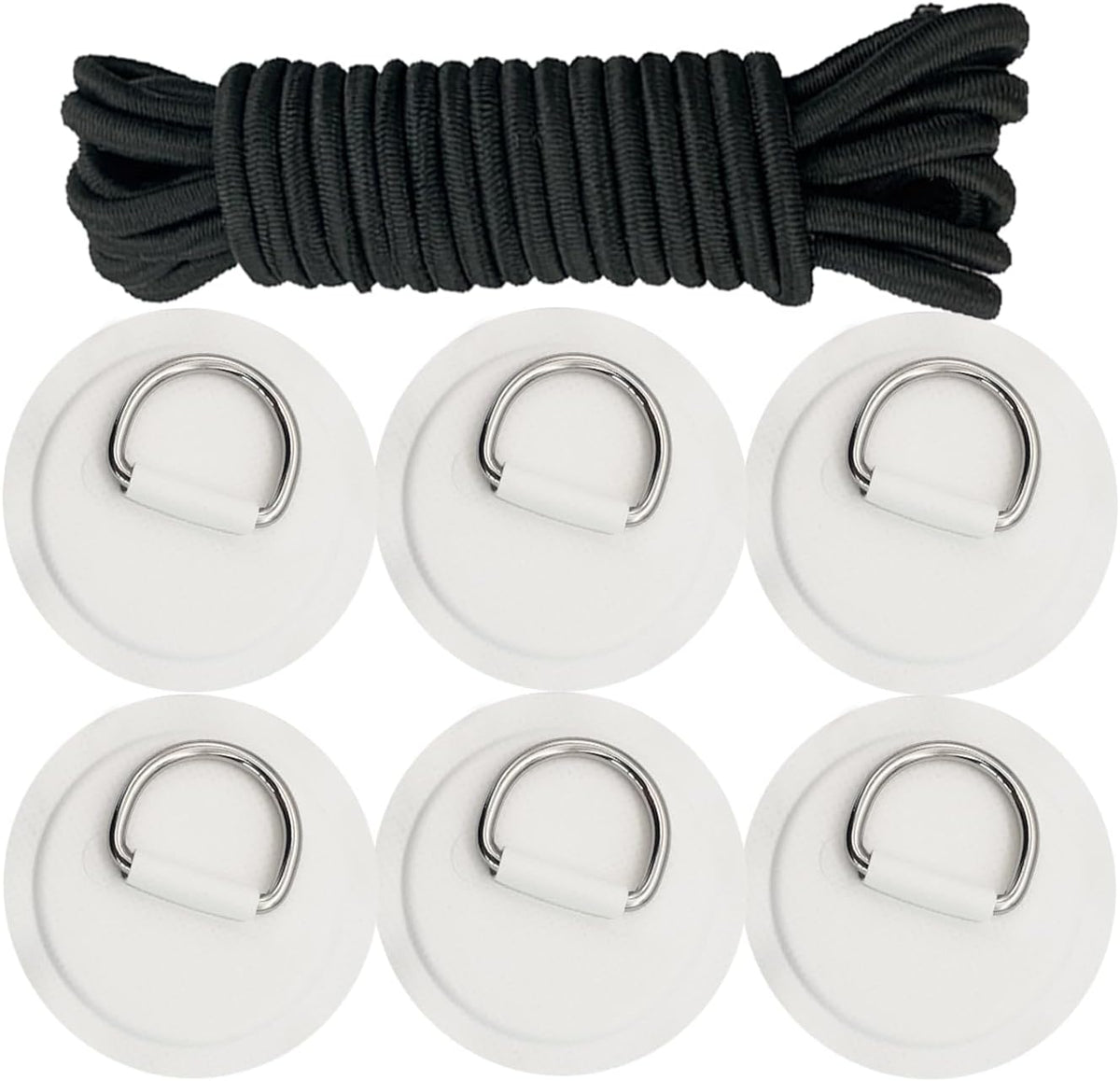 Golden Muhe 6 Pcs Stainless Steel D-Ring PVC Patch & Elastic Bungee Shock Cord for Sup Kayak Paddleboard Inflatable Boat