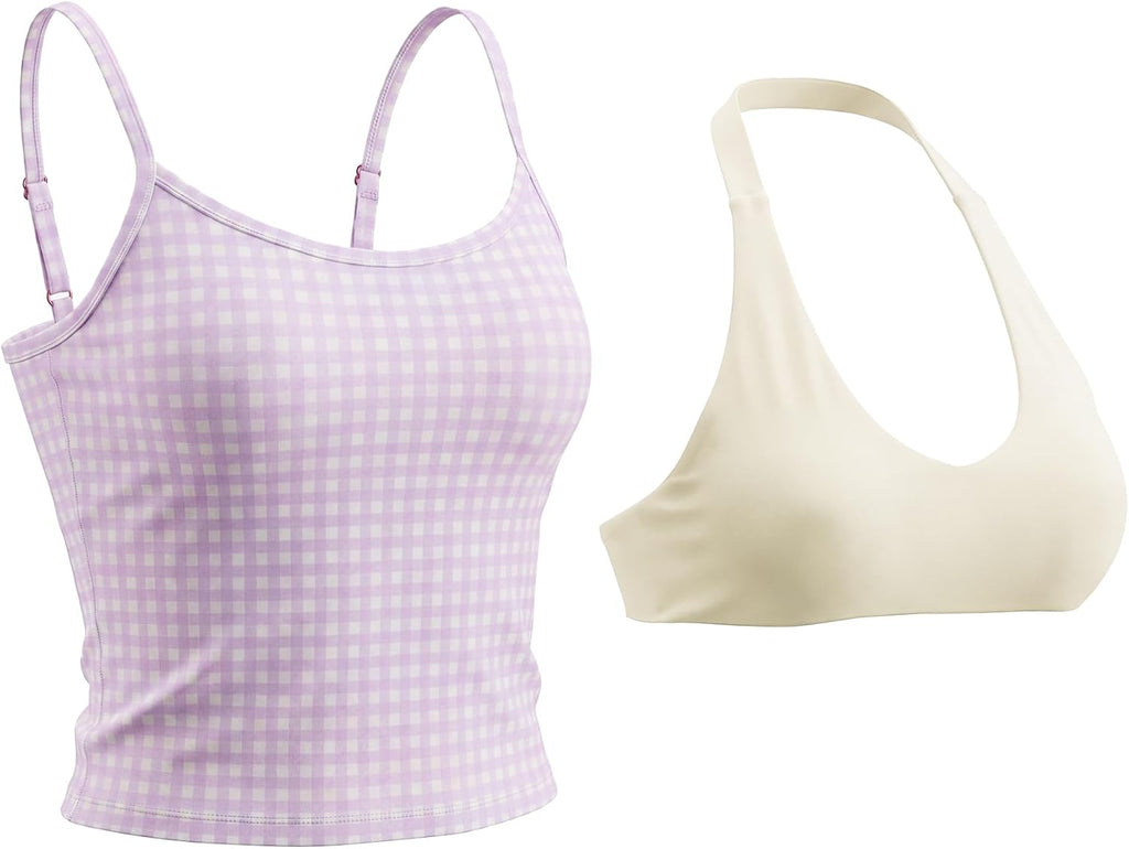 Aoxjox Women's Dual Core Bra & Tank Top Separable 2-Piece Set
