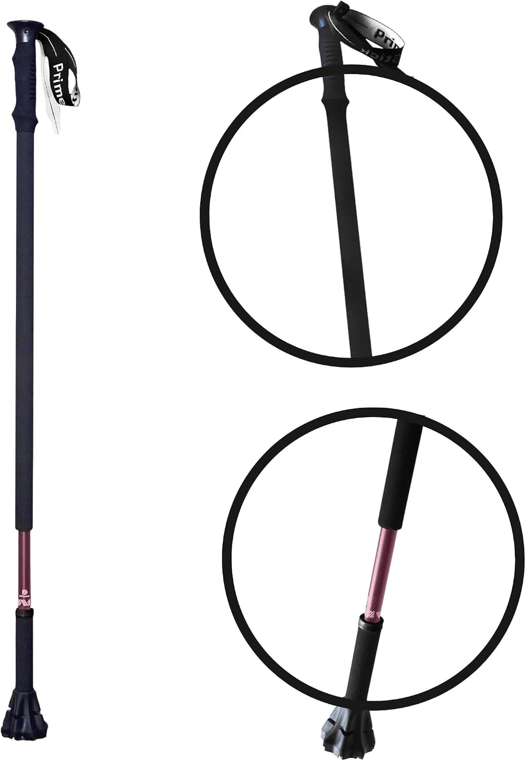 Dynamo - Prime Stick - 3-in-1 Cane - Vertical Balance-Posture Cane, Walking Stick, Trekking Pole, A Durable Foam Grip, Hand Tether, Lightweight, Twist Adjustable, Hiking, Stability Stick - Purple