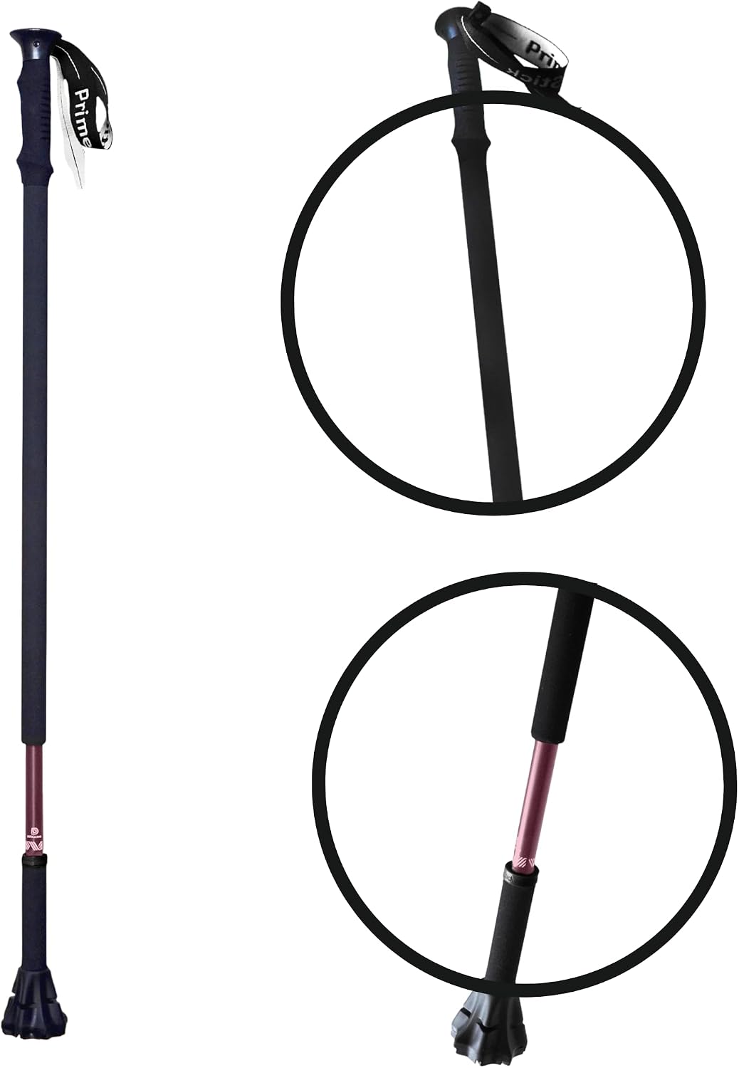 Dynamo - Prime Stick - 3-in-1 Cane - Vertical Balance-Posture Cane, Walking Stick, Trekking Pole, A Durable Foam Grip, Hand Tether, Lightweight, Twist Adjustable, Hiking, Stability Stick - Purple