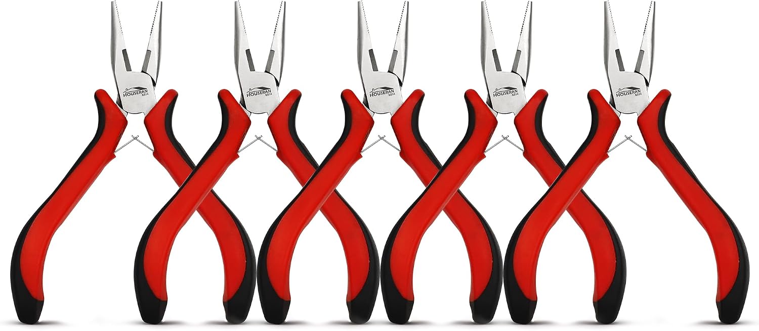 5-Pack 5-Inch Bent Nose Pliers for Jewelry Making, Spring Loaded