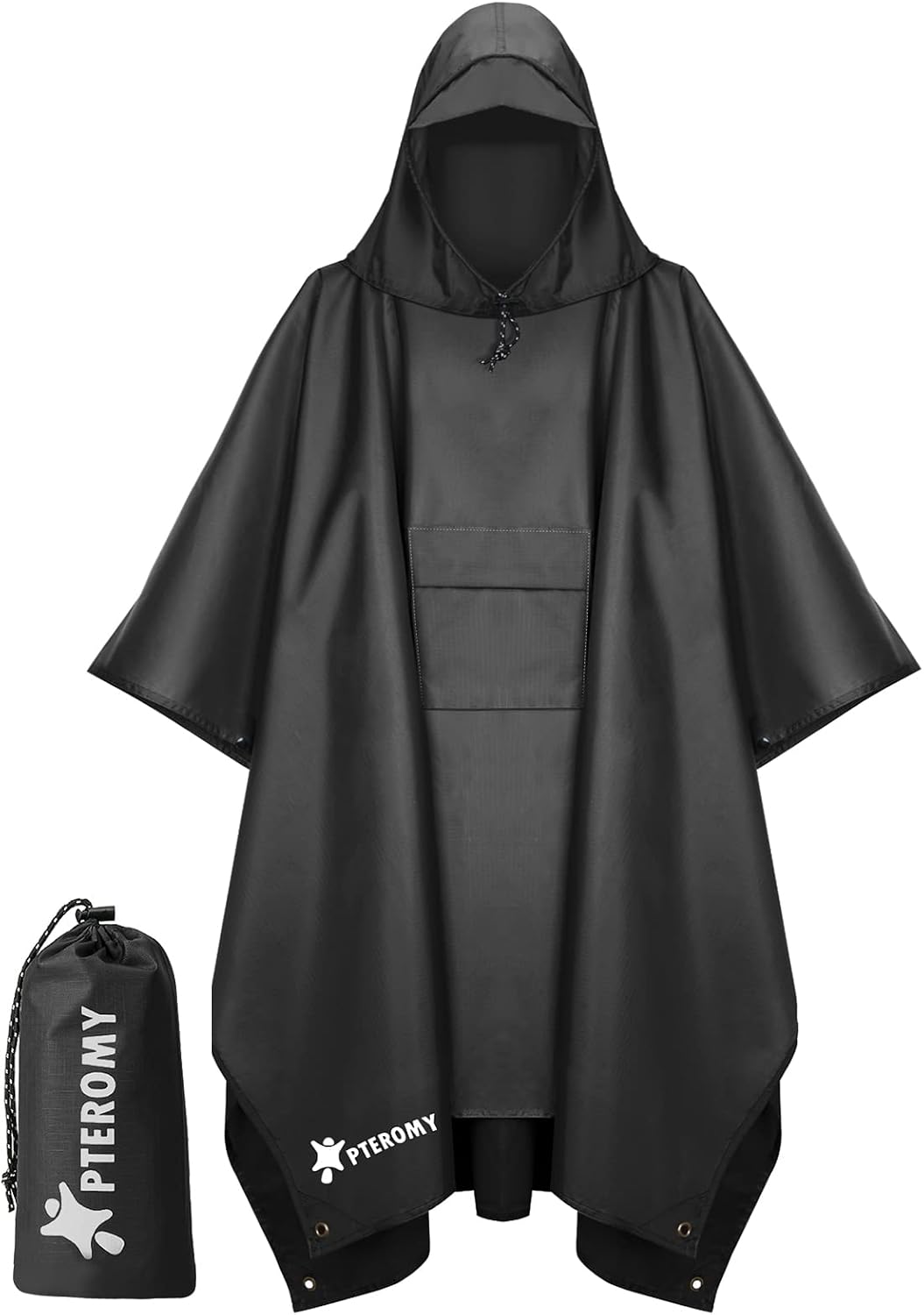 PTEROMY Hooded Rain Poncho for Adults, Reusable Waterproof Raincoat