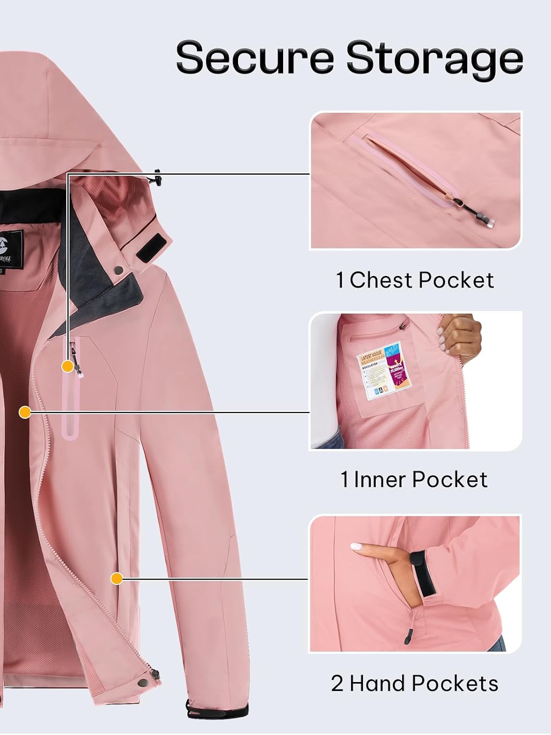 Womens Waterproof Rain jacket Lightweight Raincoat with Removable Hood