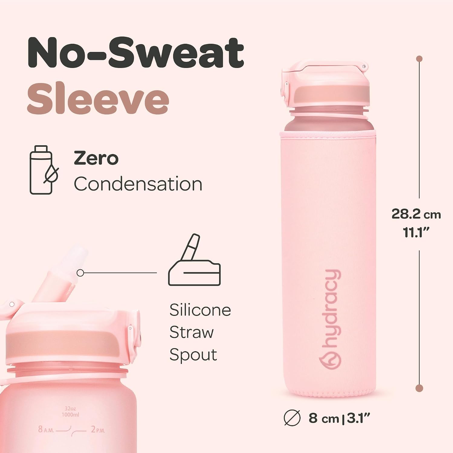 Hydracy Motivational Water Bottle with Time Marker and Straw Lid 32 oz